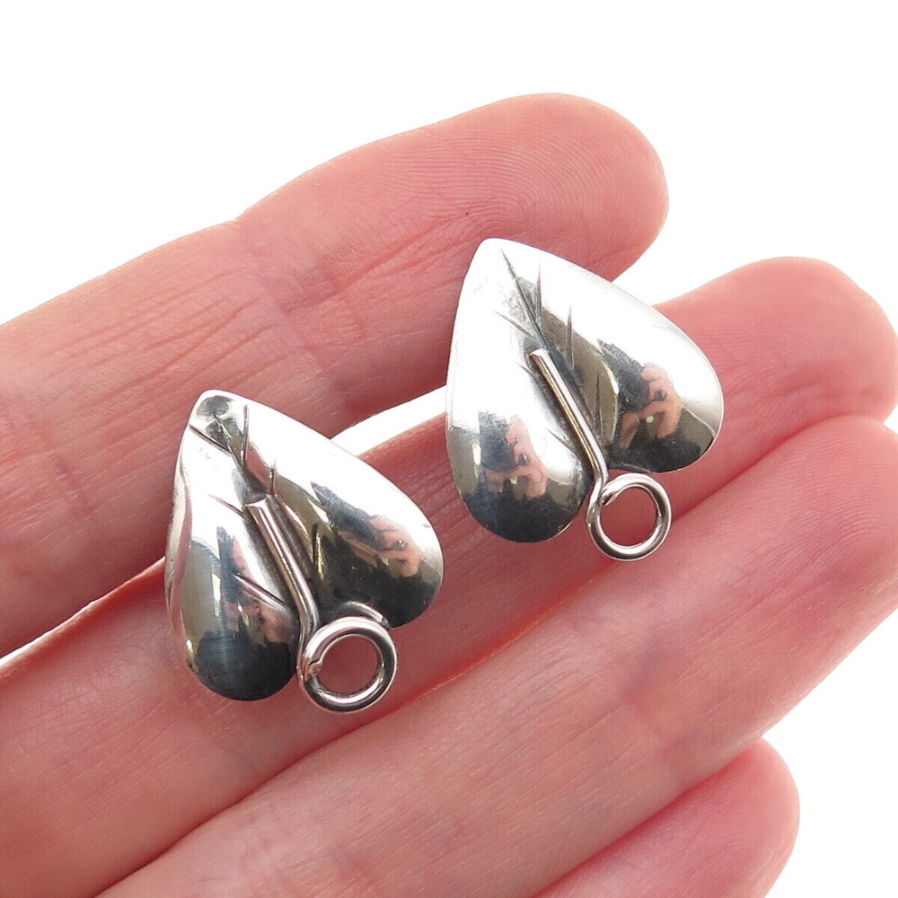 925 Sterling Silver Antique Art Deco Floral Leaf Oxidized Screw Back Earrings